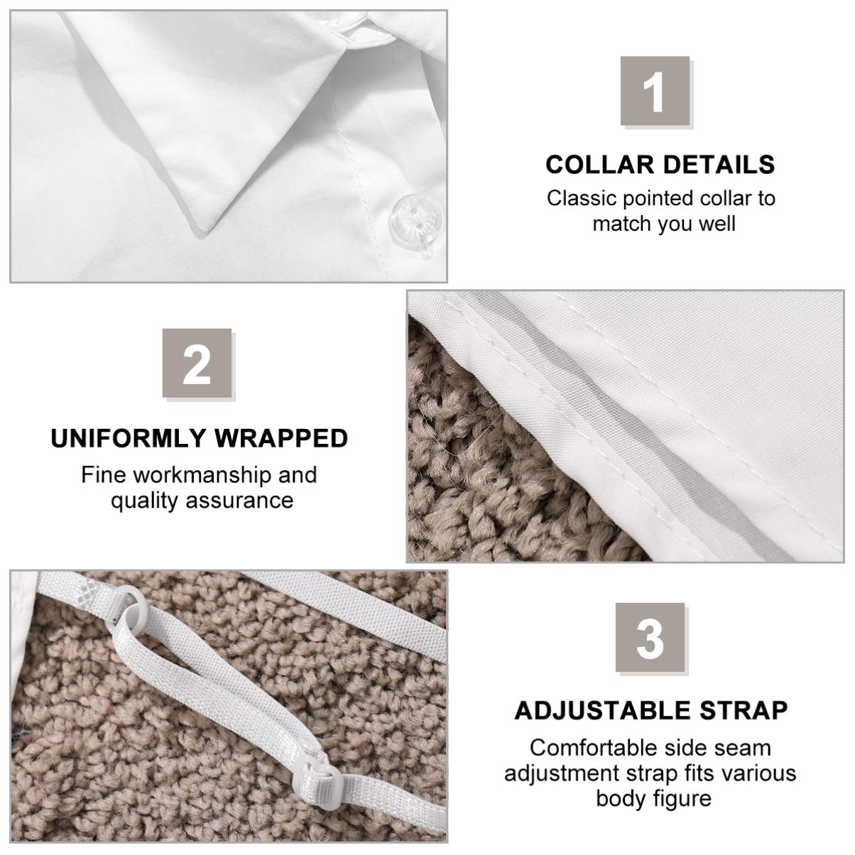 Zibuyu Women Detachable Collar with 4 Button Design White Cotton 3 PCS for Dresses | Free Size 19.5x10x0.5CM