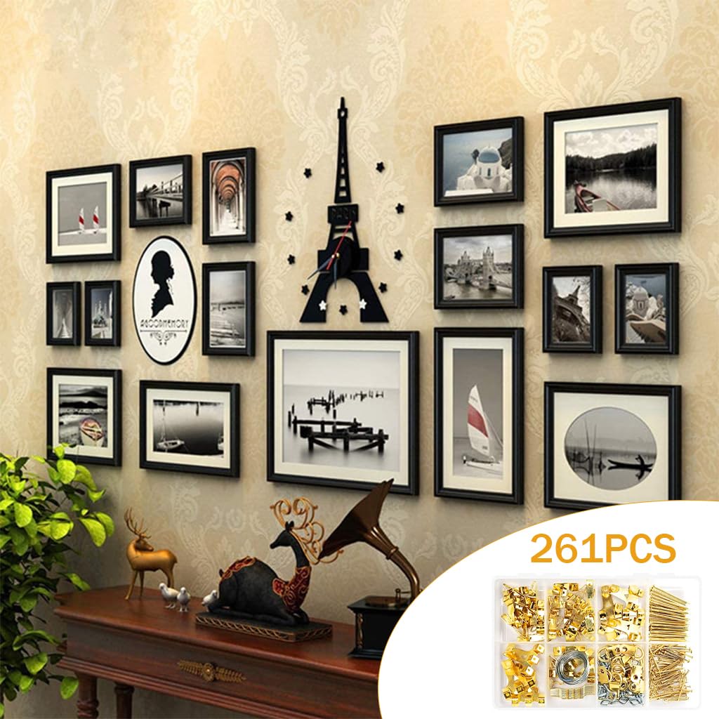 Serplex Picture Hanging Kit for Home Decor and DIY Use with 261 pcs Steel Hooks | Supports up to 75 lb