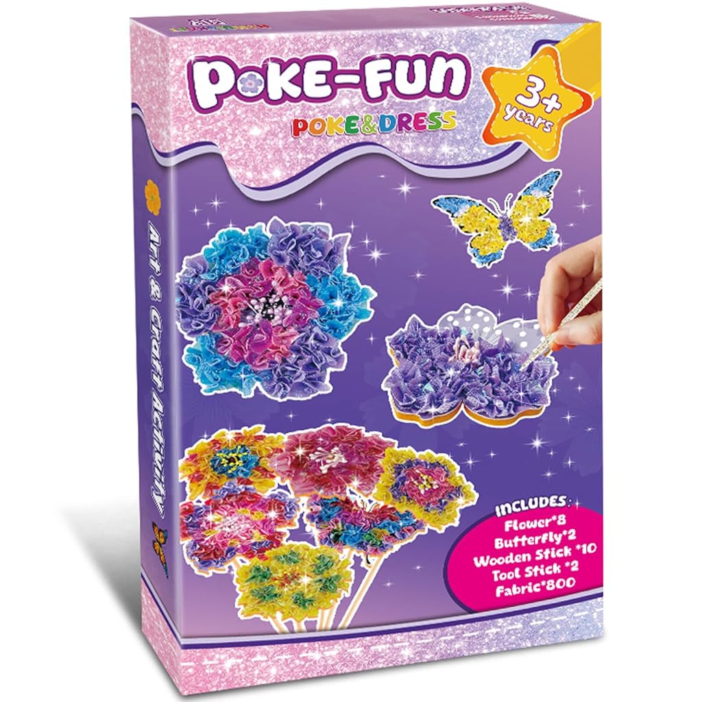PATPAT® Poke in Art Kits for Girls, Creating Flower Bouquet Making Kit Art Kit for Kids 6-12, 800-PCS Multicolor Fabric Craft Set with Stems & Butterflies, Birthday Gift for Girl