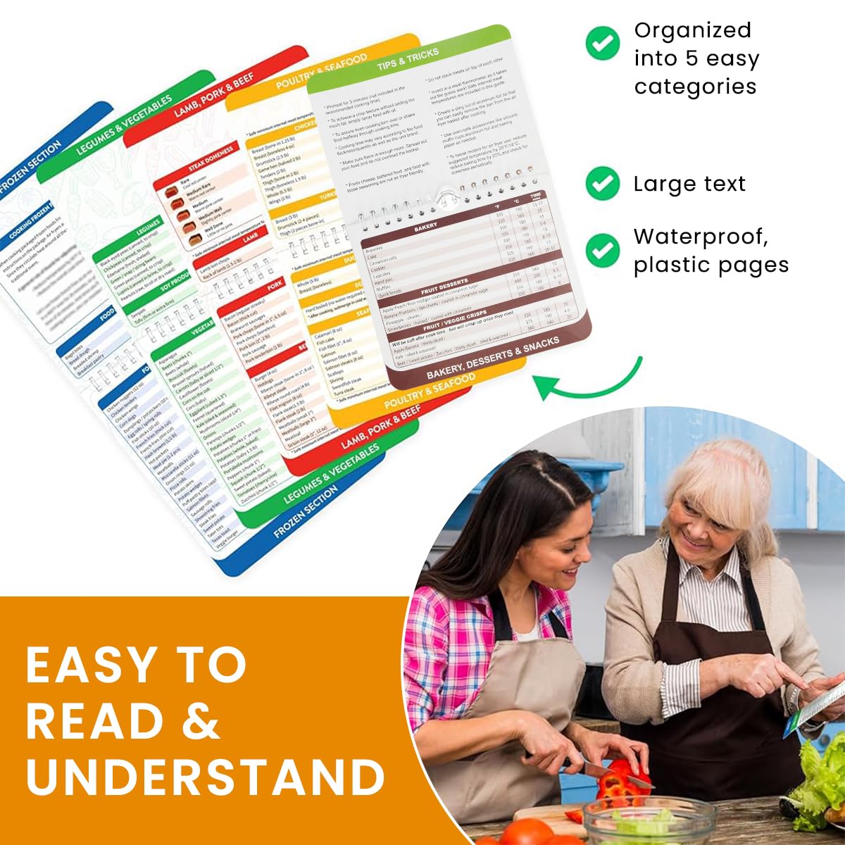 HASTHIP Magnetic Air Fryer Cooking Times Guide for Oven Use with 7x6 in Chart | Color-Coded Recipe Reference