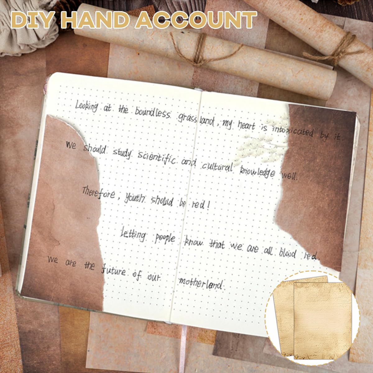 OFIFO Vintage Paper Sheets for Letters and Crafts with Double-Sided Design 50 Pack | A4 8.26 x 11 in Writing Paper