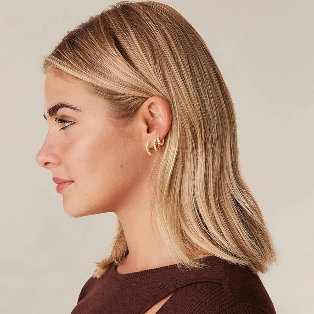 SANNIDHI Hoop Earrings for Women featuring Zircon Huggie Design 4 Pairs 8mm–14mm Gold | Stylish Gift Jewellery