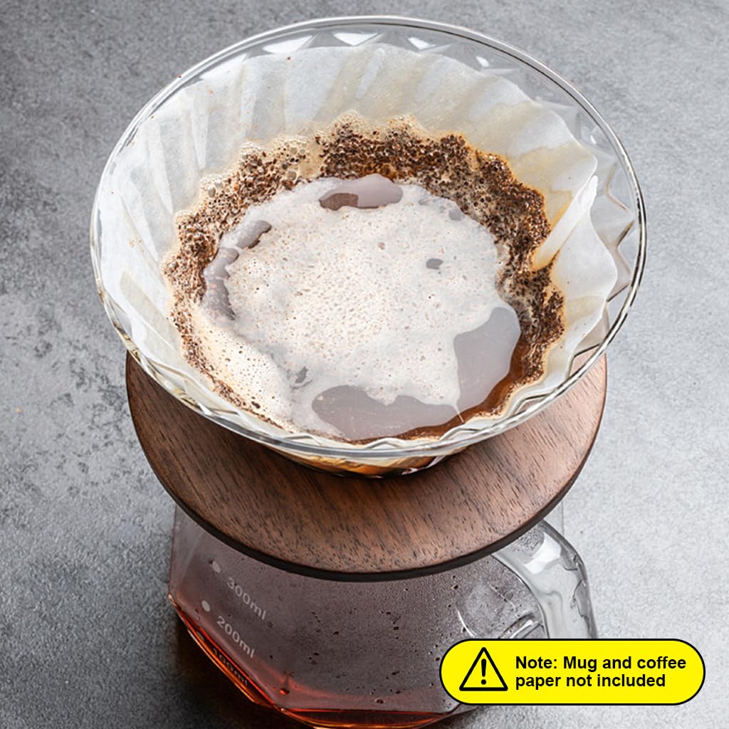 Supvox Glass Coffee Dripper with Spiral Ridges and Bamboo Stand | 2PCS High Borosilicate Set