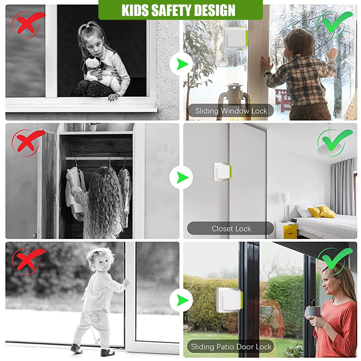 SNOWIE SOFT Security Window Lock for Push Pull Doors with Self Adhesive Stopper | 2 Pack 1.18 in Width for Kids Safety