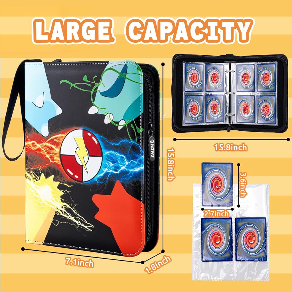 PATPAT Pokemon Card Binder for 400 Cards with Hard Shell PU Cover and Zipper | Gift for Kids