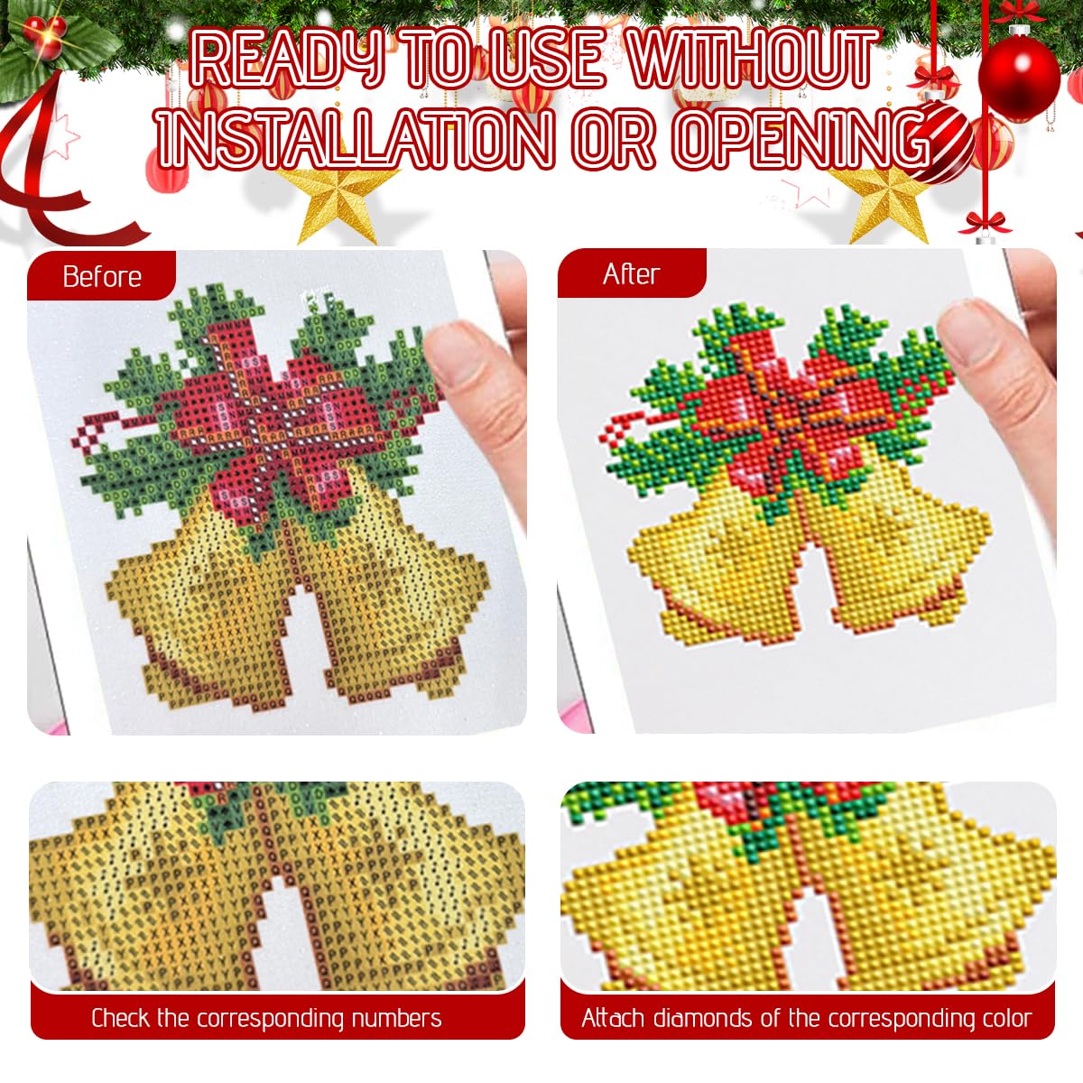 HASTHIP DIY Christmas Diamond Paint Craft Kit with 12 Designs 15x15cm Canvases | Beginner Set