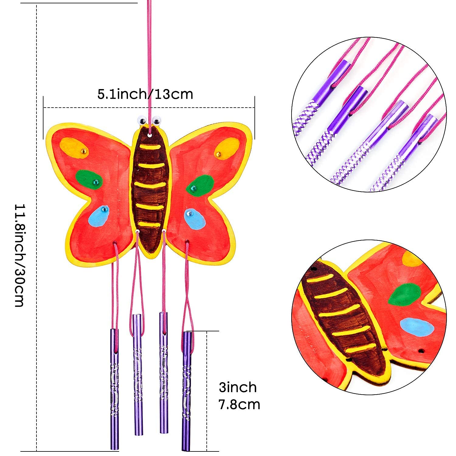 PATPAT® 4 Pcs DIY Craft Materials Wooden Painting Wind Chime Kit Garden & Home Decoration Creative Handmade Materials Gifts for Birthday Favors Craft Kits for Kids