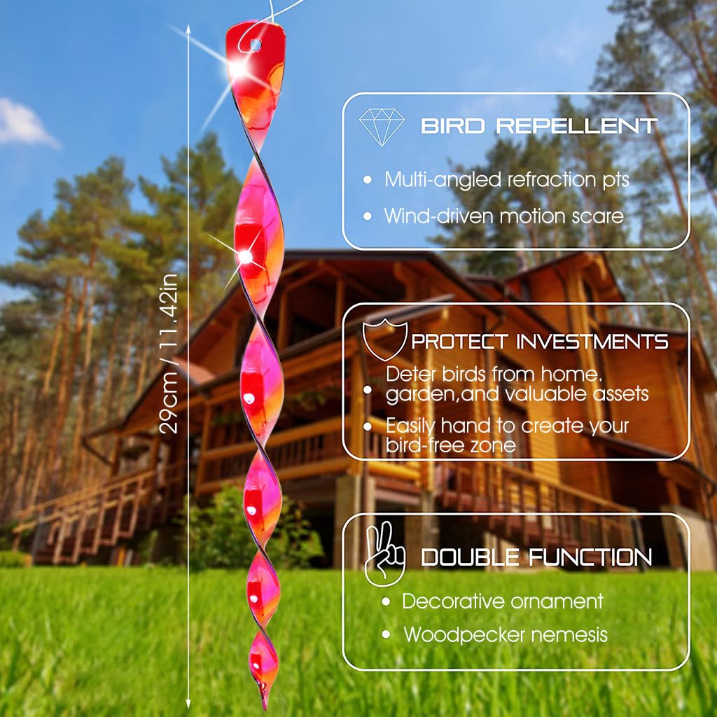 30cm Bird Repellent for Balcony with Reflective Spiral Design and Red Plastic Rods | 10Pcs Set