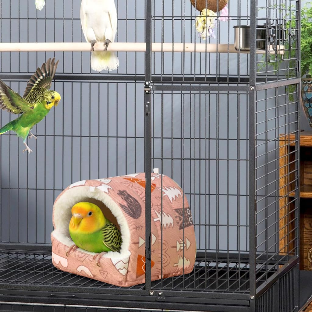 Qpets Small Pet Winter Plush Hiding House for Birds and Hamsters 19x18cm with 2 Metal Chains