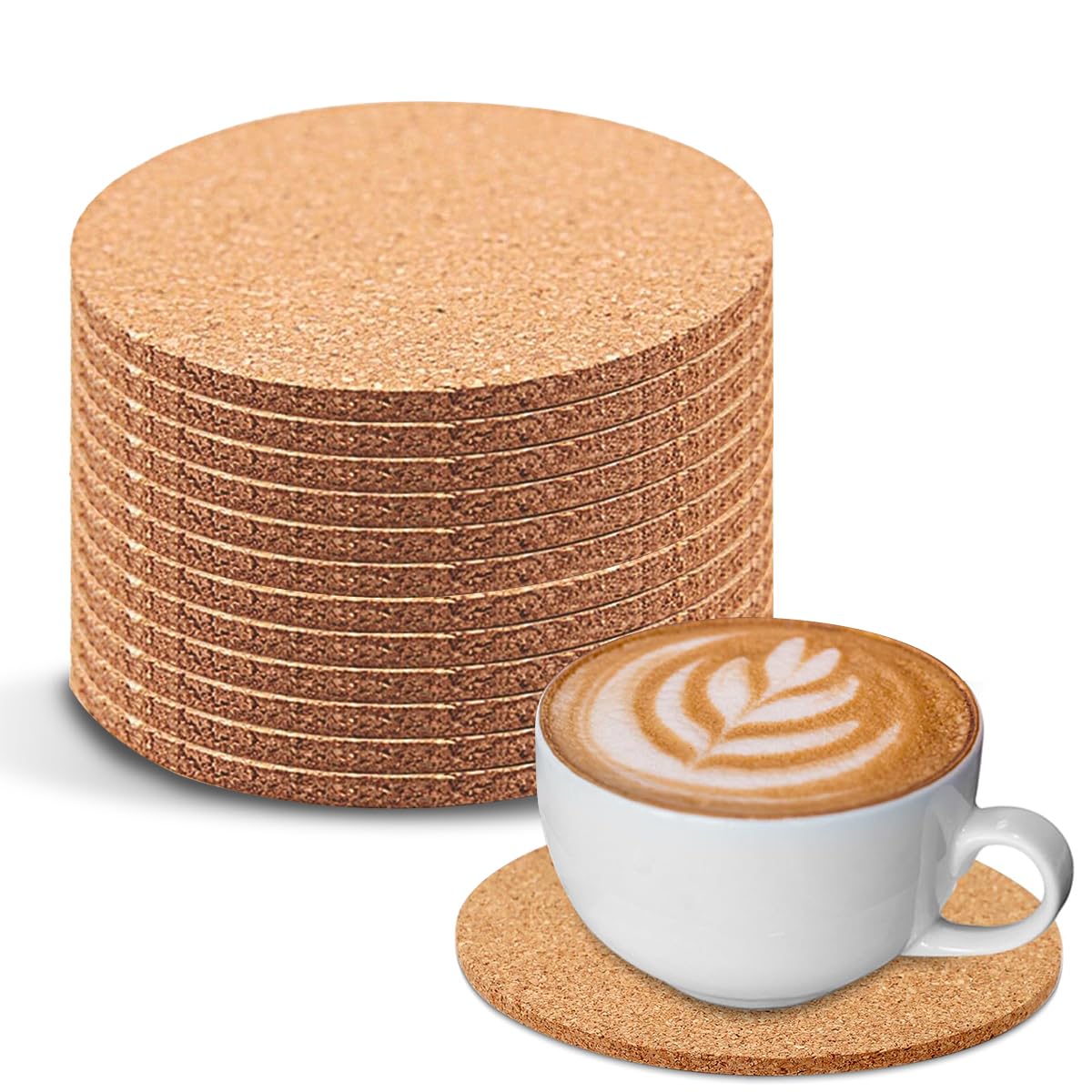 Supvox Tea Coaster Set for Dining Table Decor with 12Pcs 3.9 in Cork Coasters | Slip‑Resistant Protection