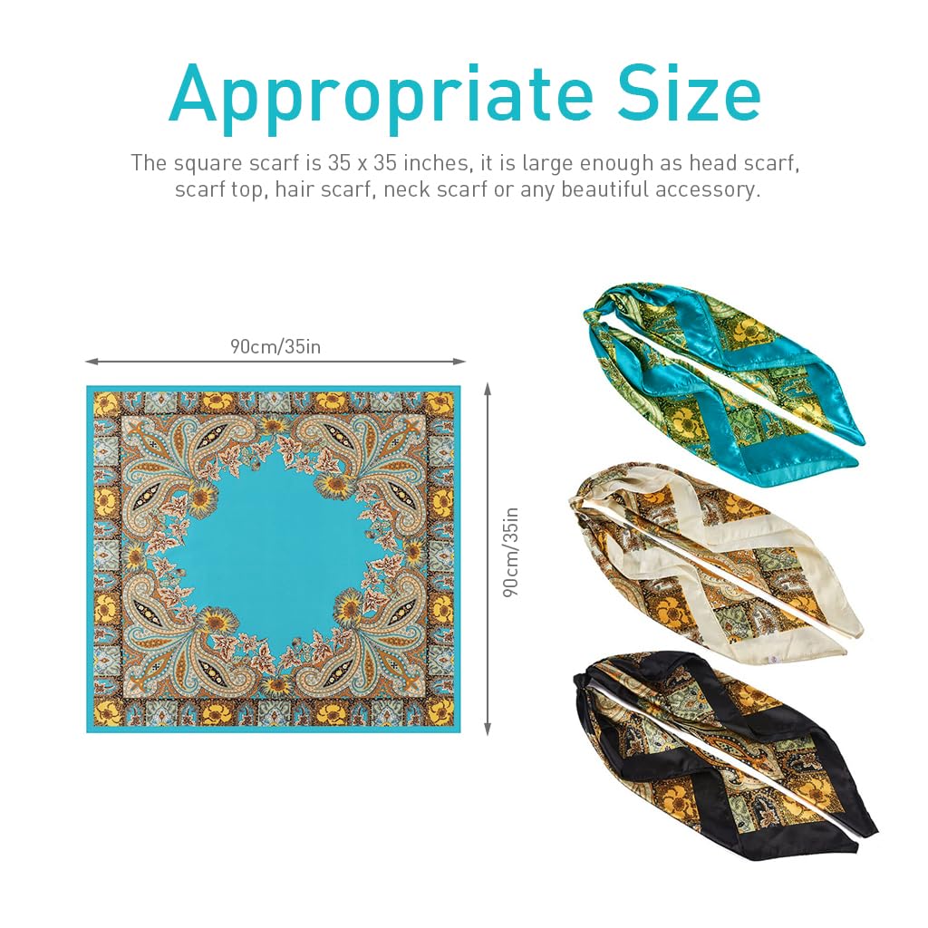 PALAY Silk Scarf for Women 9pcs 35x35 in Square Satin Set for Hair and Neck | 3 Colors