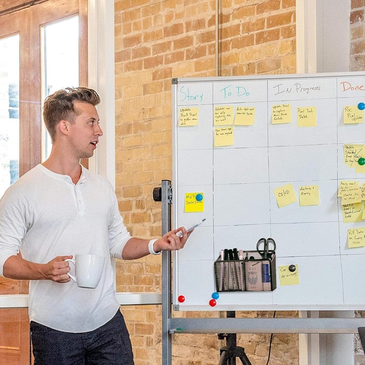 Climberty Magnetic Pencil Holder for Whiteboard with Dual Compartments and 8 Patches | Metal Mesh 18.5x6.8x10cm