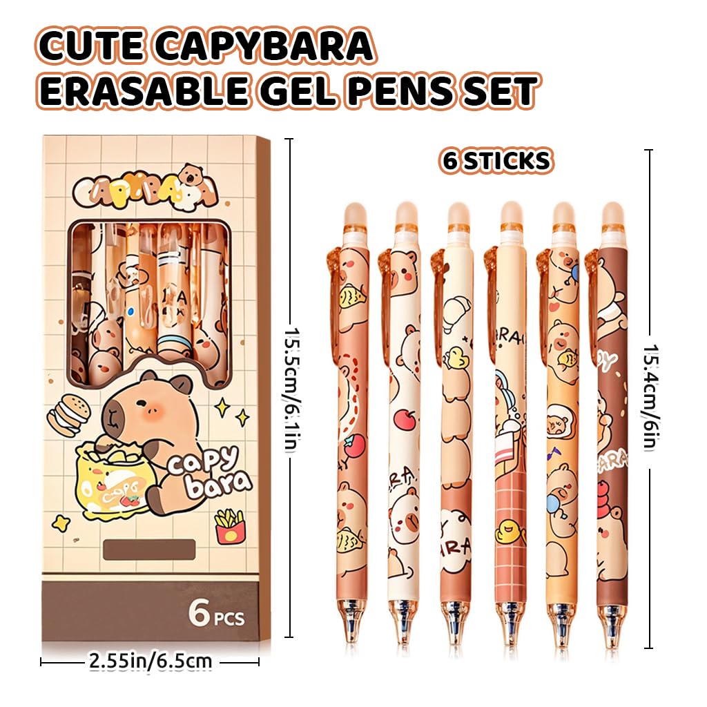 Climberty Erasable Gel Pens for Students and Office with Cute Capybara Design 18PCS Set