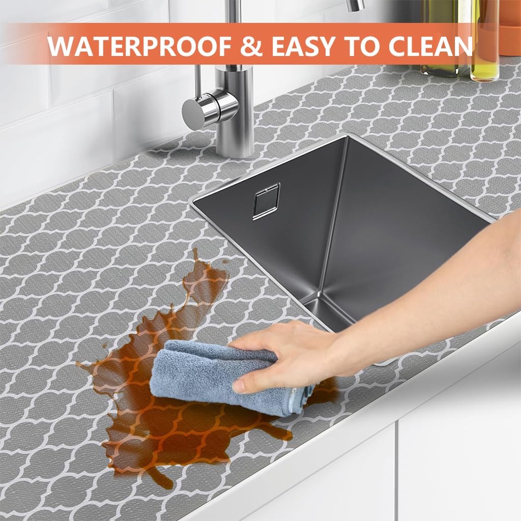 HASTHIP Cabinet Liner Mat for Shelves and Drawers with Trim to Fit 45cm x 300cm PVC Waterproof Grey