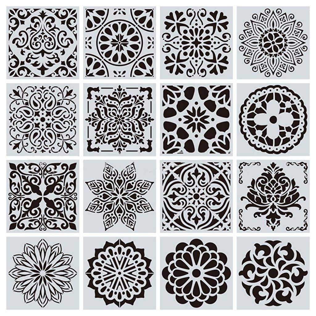 PATPAT  16 Pcs Stencil Border , Reusable Painting Template for Home Decor, Crafting, DIY Albums and Printing,Art Scrapbook, Cake, Wall, Tile, Fabric