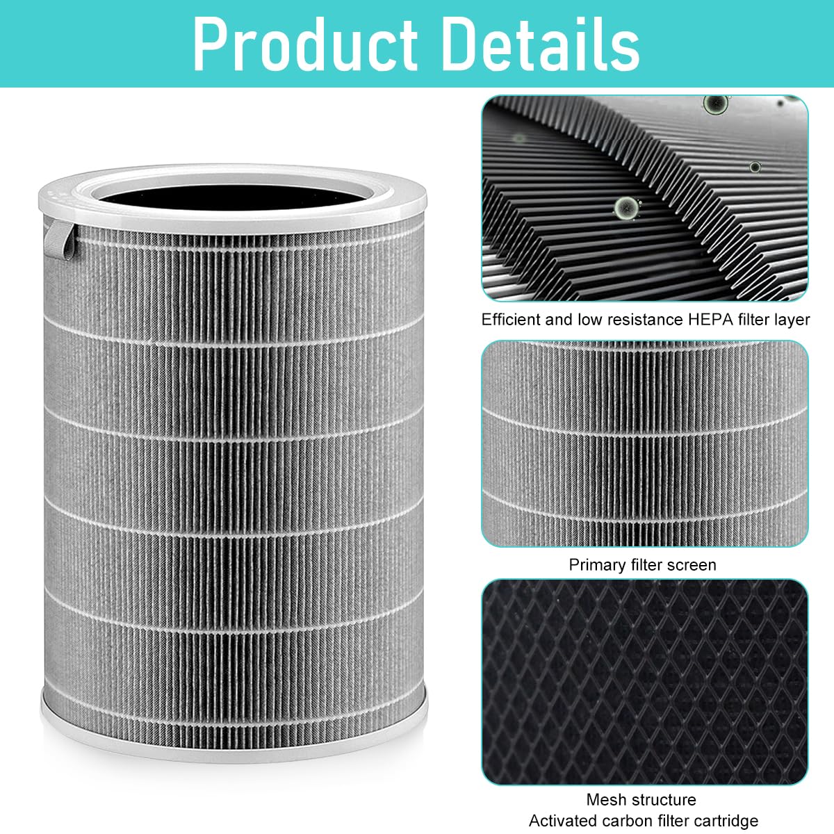 HASTHIP Mi Air Purifier Filter for XiaoMi 4 Lite with 3 Layer Activated Carbon | 6 8 Month Lifespan