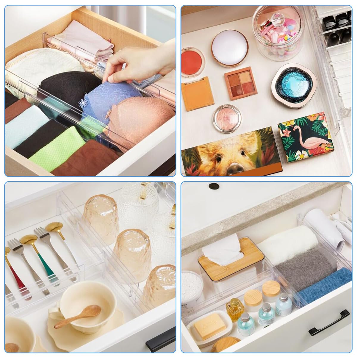 HASTHIP Drawer Dividers for Kitchen and Office Organization featuring Adhesive Backing and 11–20 in Adjustable Design | Clear 3.2 in High Divider Strips