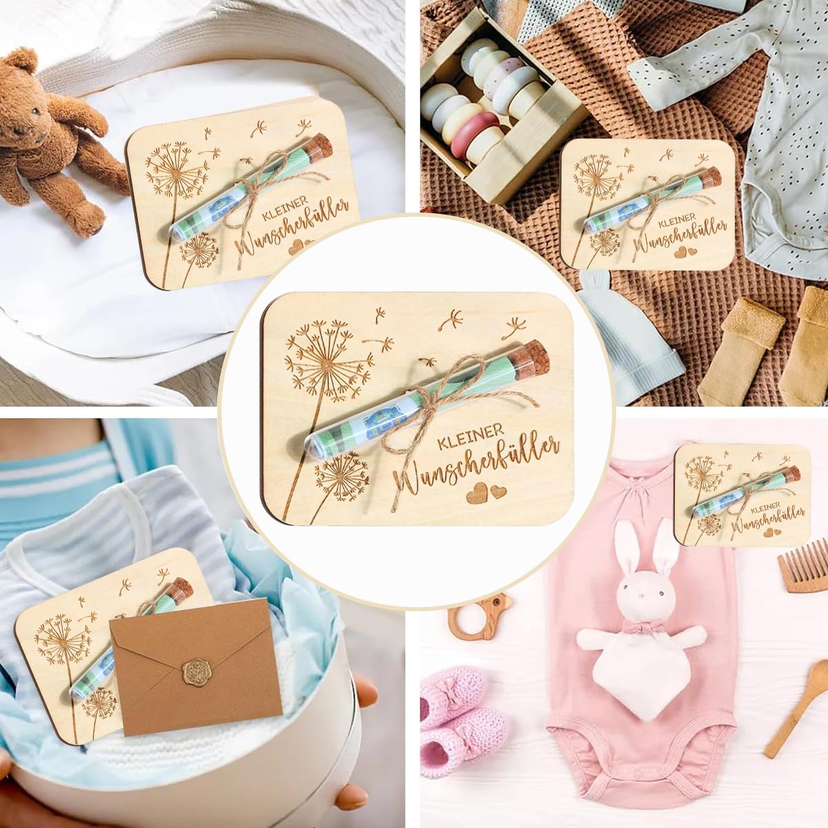 Zibuyu DIY Wish Bottle Kit for Creative Gifting with 5.12×3.94 in Embossed Wooden Card & Glass Tube