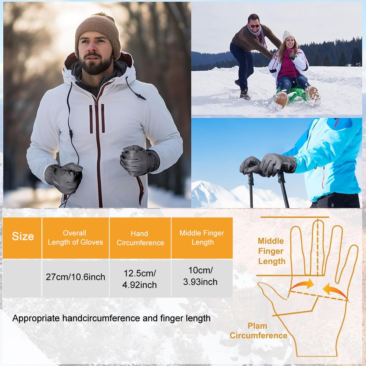 GUSTAVE Winter Gloves for Men with Touchscreen Fingertips and Anti Slip Palm Grip | Waterproof Thermal Ski Riding Gloves