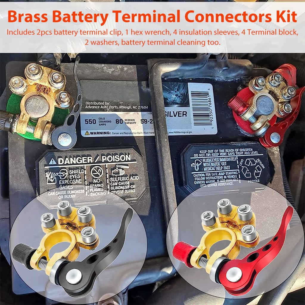 ZIBUYU Car Battery Terminal Clamp for SAE JIS A Type Posts with 4 Port Tinned Copper Connectors 2PCS