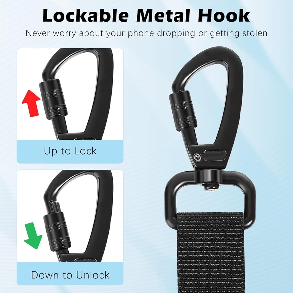 ELEPHANTBOAT® 23.6in Telescopic Phone Holder with Metal Carabiner & Swivel Tether Tab, Steel Wire Extendable Cell Phone Mount Multipurpose Badge Holder ID Card Holder