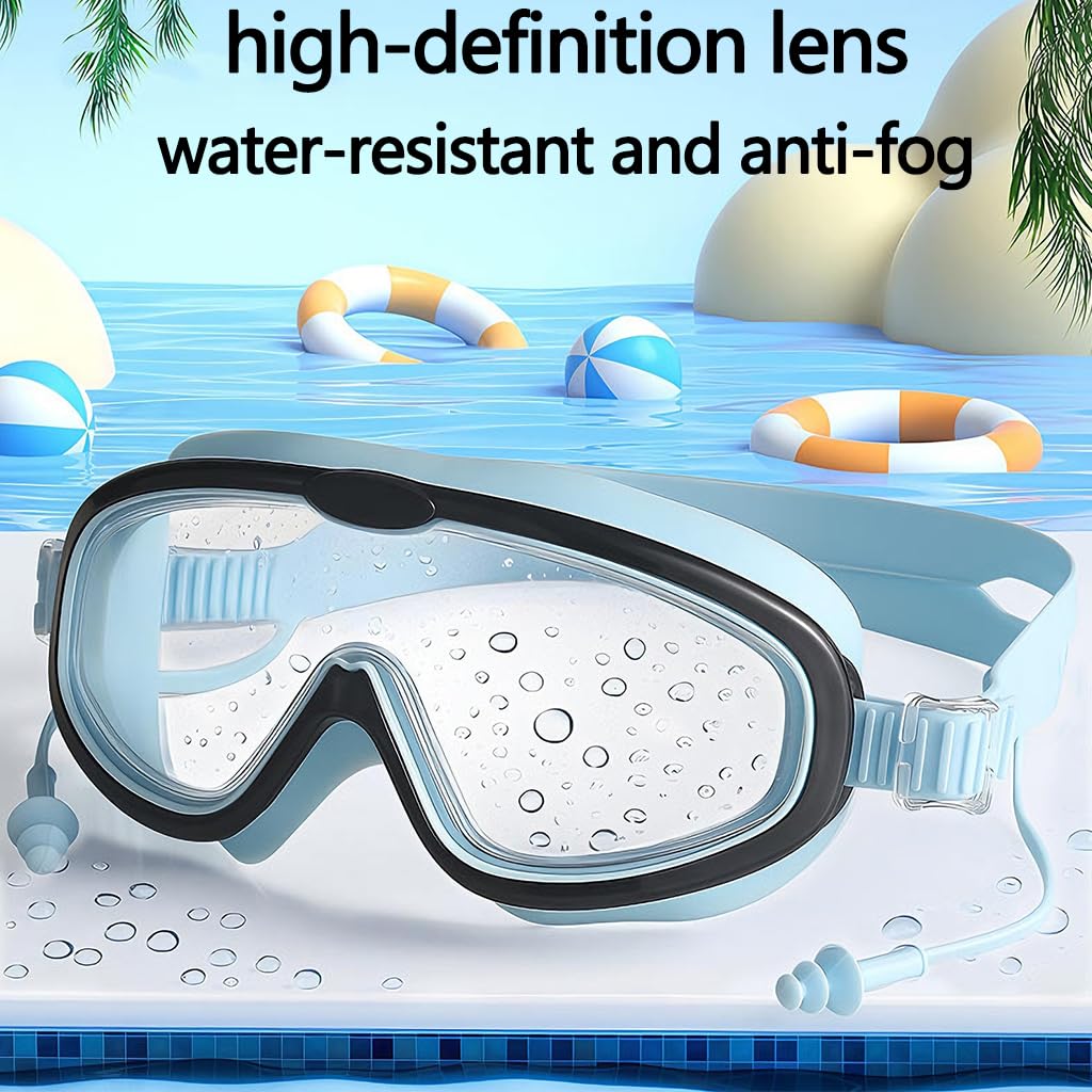 ZIBUYU Swimming Goggles for Kids with Adjustable Strap and UV Anti Fog Lenses | Blue Black
