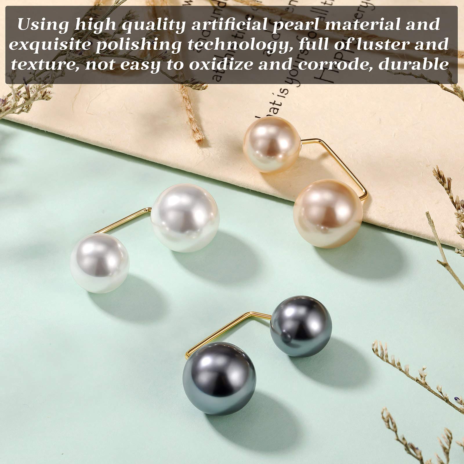 Venzina Pearl Brooch Safety Pins for Neckline and Shawl Use featuring Detachable End | 6pcs Artificial Pearl Jewelry Accessory for Women