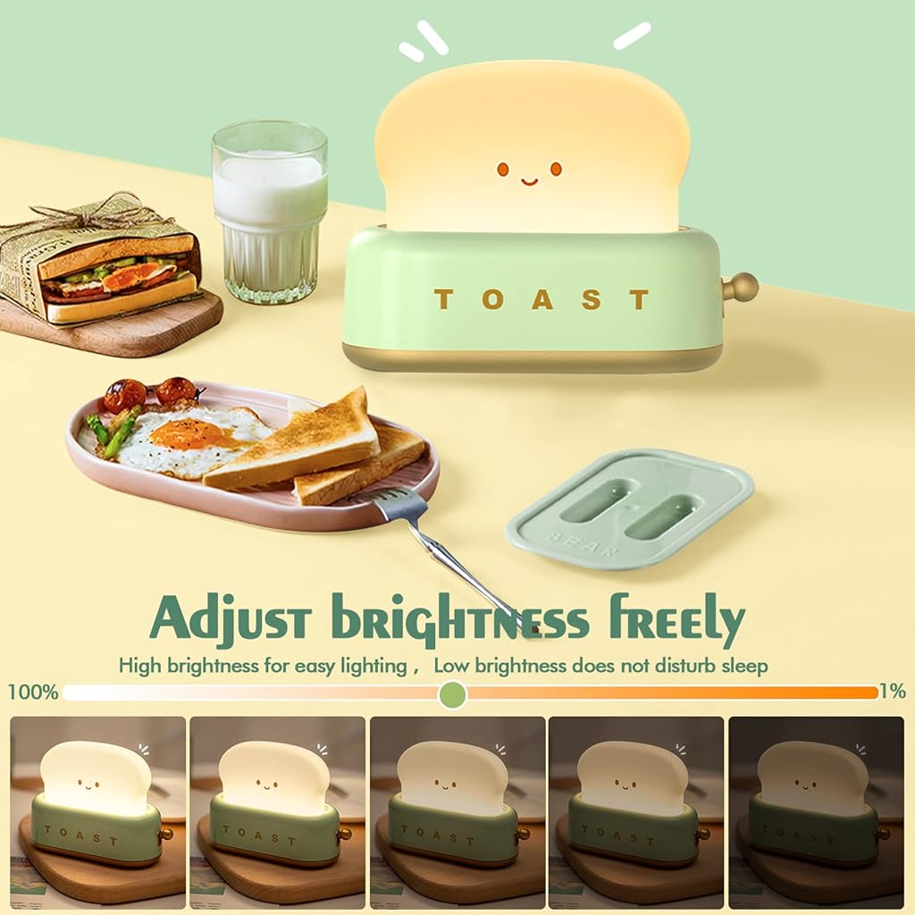 ELEPHANTBOAT® Plastic Desk Lamp Cute Cartoon Toaster Night Light with Timing Function USB Rechargeable Warm Dimmable LED Green Modern 2PCS