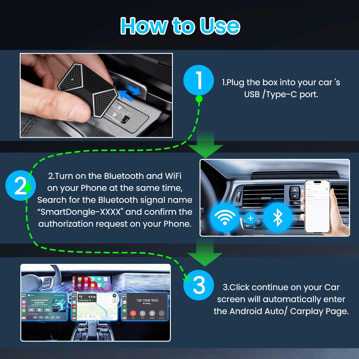 Zitronix Wireless CarPlay Adapter for Android Auto with Bluetooth 5.2 and Plug and Go Setup
