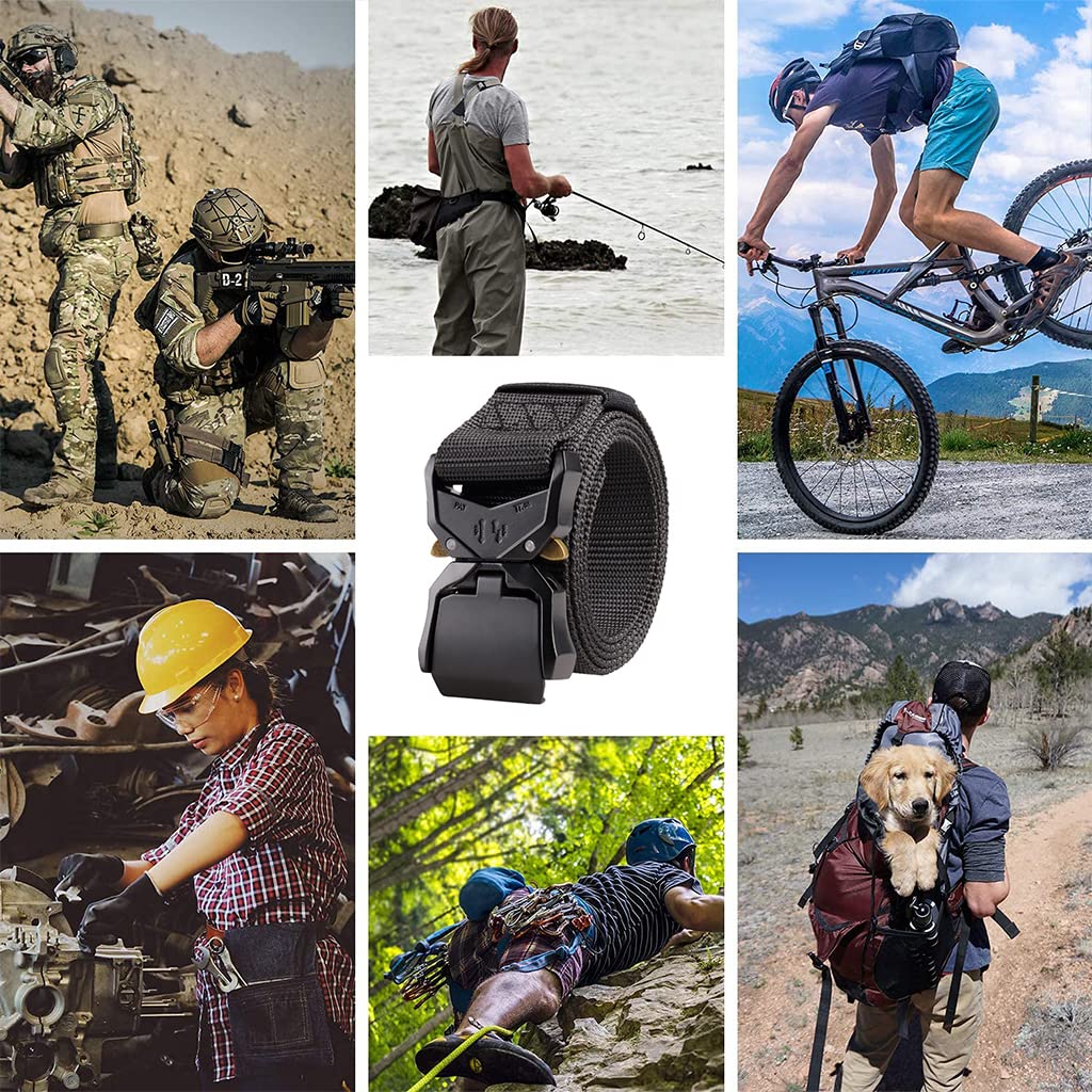 GUSTAVE Tactical Belt for Men with 49.2 in Nylon Webbing and Quick Release Aluminum Buckle | Black