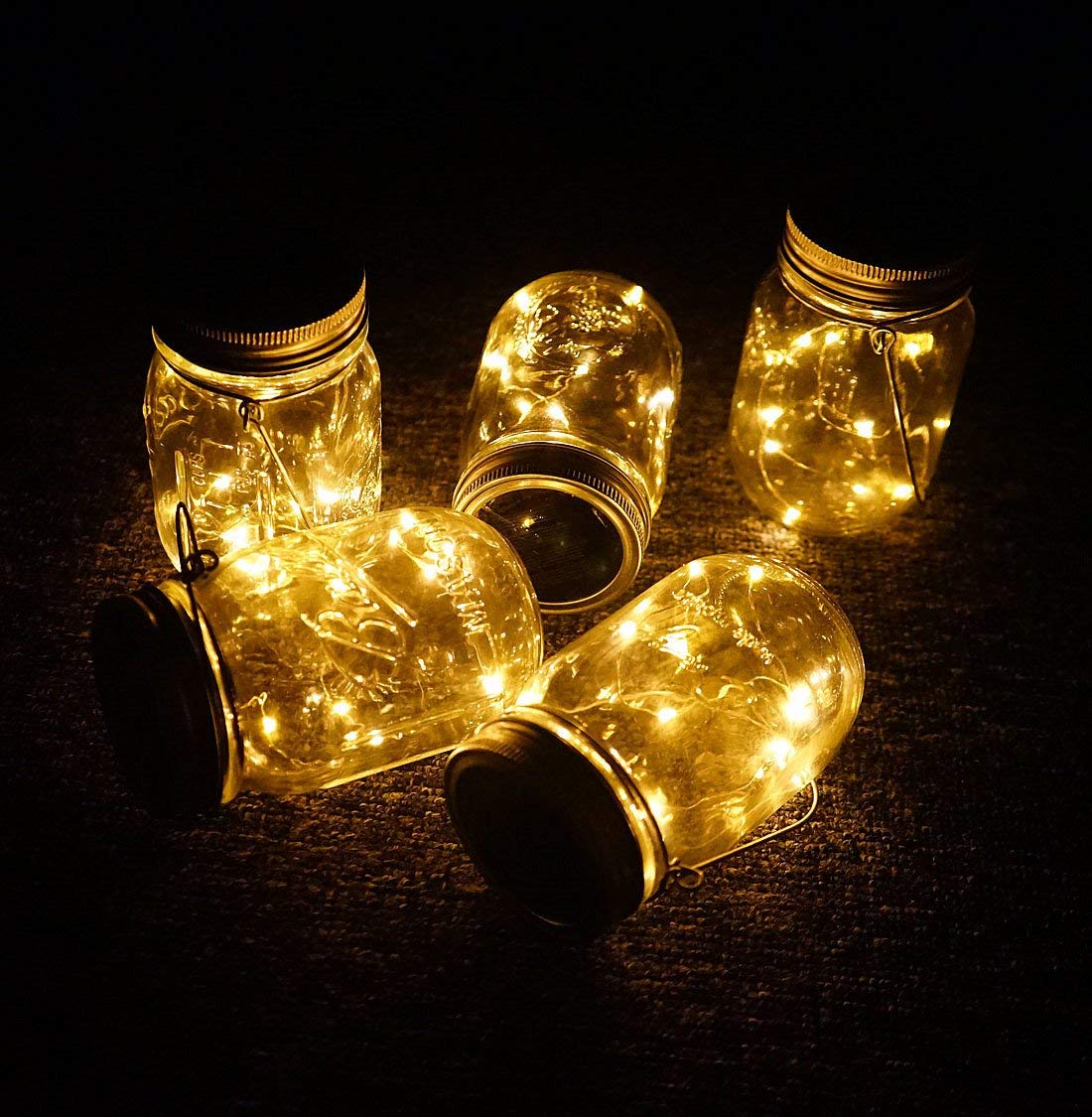 Verilux 4pcs Solar Hanging Light Outdoors Solar Mason Jar Lid Fairy String Lights Waterproof for Diwali Christmas Garden Yard and Lawn Patio Solar Laterns Table Lights