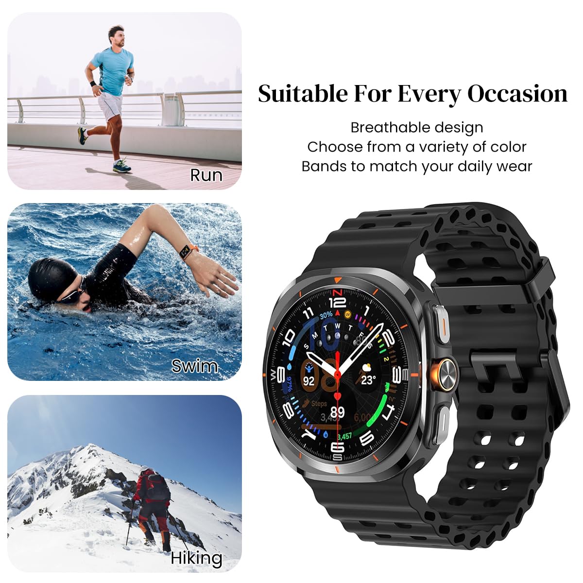 ZORBES® Fashion Silicone Watch Band for  Samsung Galaxy Watch 7 Ultra 47mm Porous Adjustable Size Silicone Watch Strap Men Women Fashion Sport Athleisure Band Samsung Galaxy Watch 7 Ultra