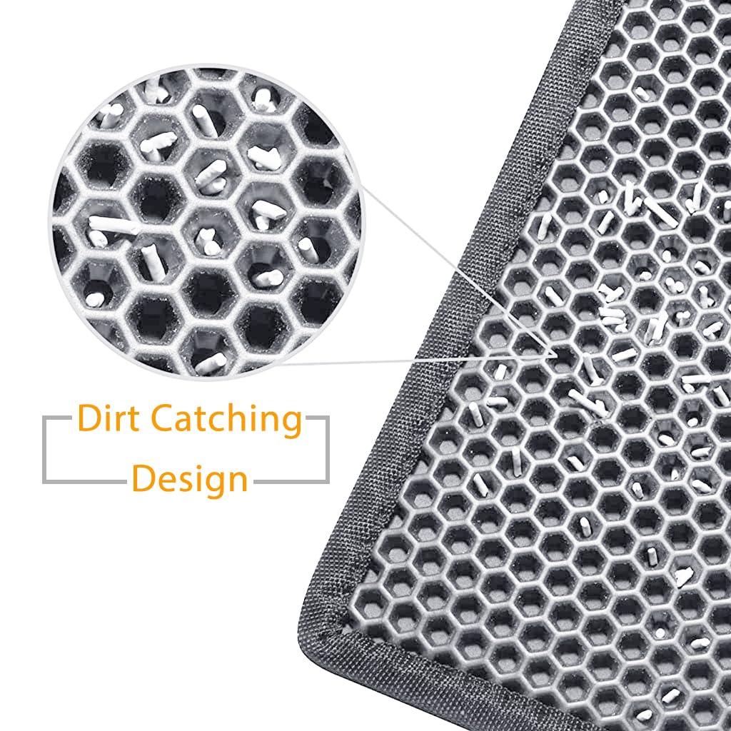 Qpets Cat Litter Mat 15.7 x 23.6 in for Litter Box with Double Layer Open Edge Design | Grey 3 pcs