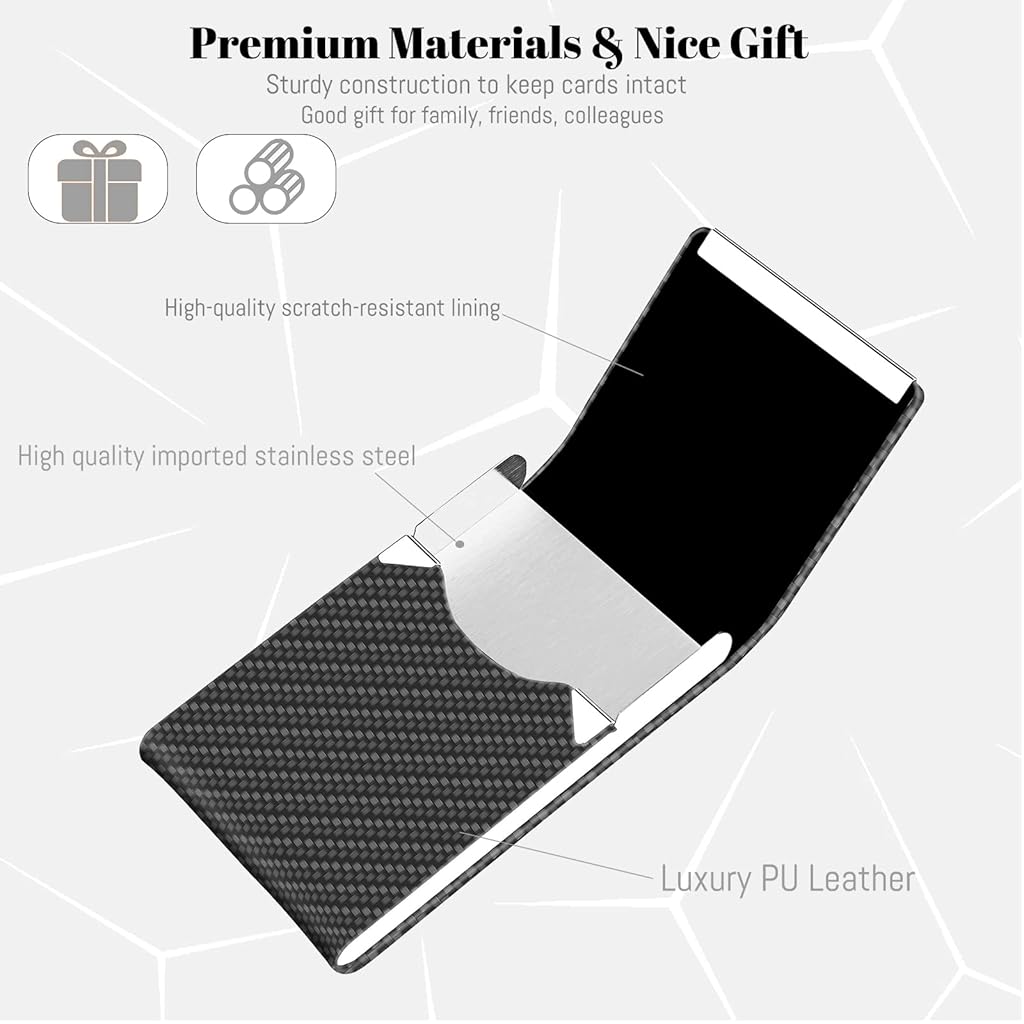 ZIBUYU® Business Card Case Holder Metal Visiting Case Classy for Women Men PU Leather Wallet Slim with Magnetic Clasp 20 Cards 6x9.5cm Black 3PCS