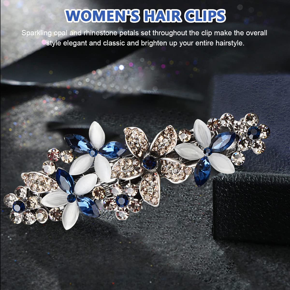 MAYCREATE Opal Rhinestone Hair Clip for Women with Spring Clip Design and Alloy Body | 8.6×2.9 cm Elegant Floral Barrette for Girls