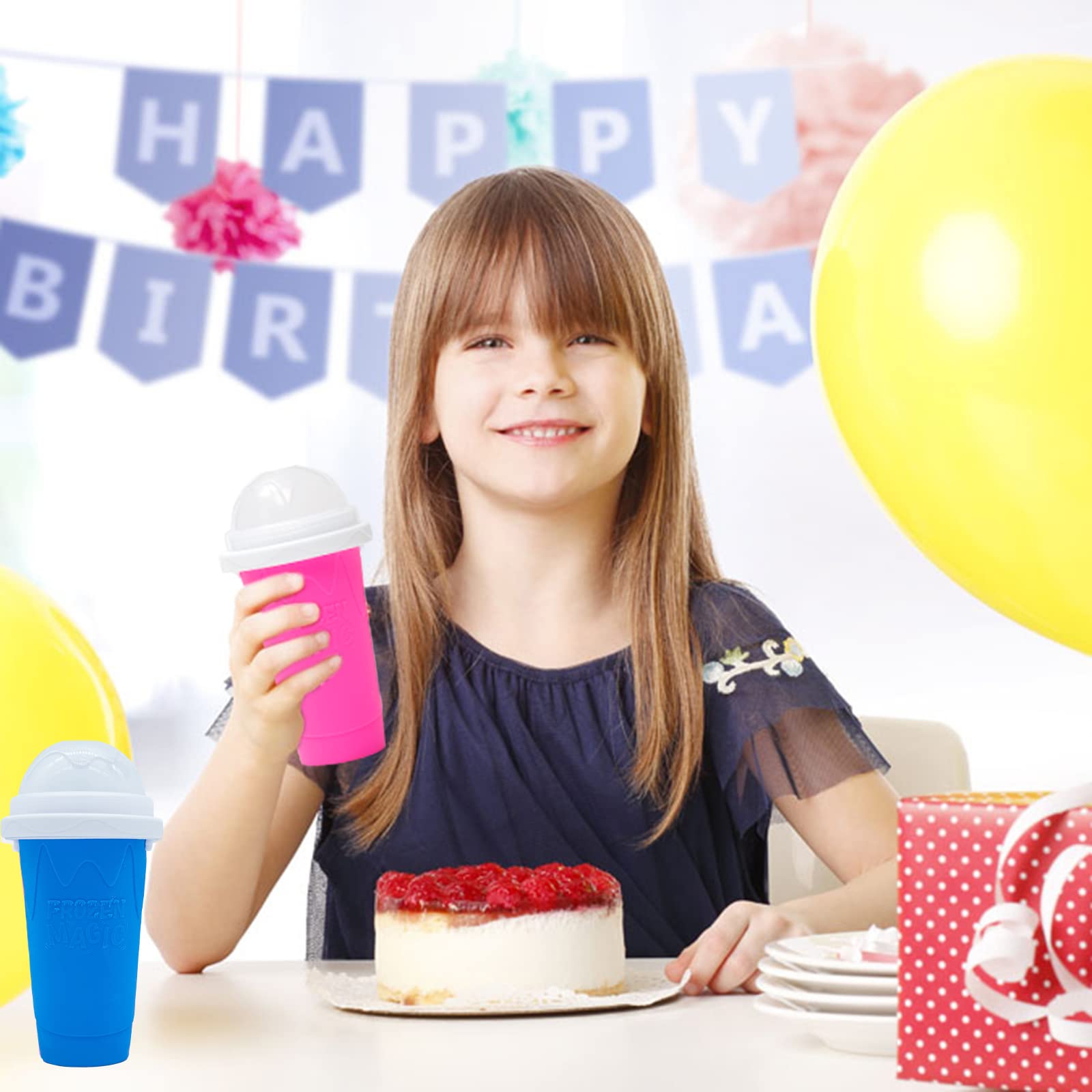 Supvox Smoothie Cup for Quick DIY Slushies featuring 2 in 1 Straw Spoon and 300ml BPA Free Material