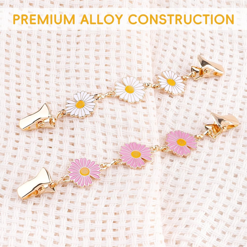 SANNIDHI Shawl Clips for Women featuring Daisy Chain Design 2Pcs in Pink and White | Multi‑Purpose Cardigan and Scarf Accessory