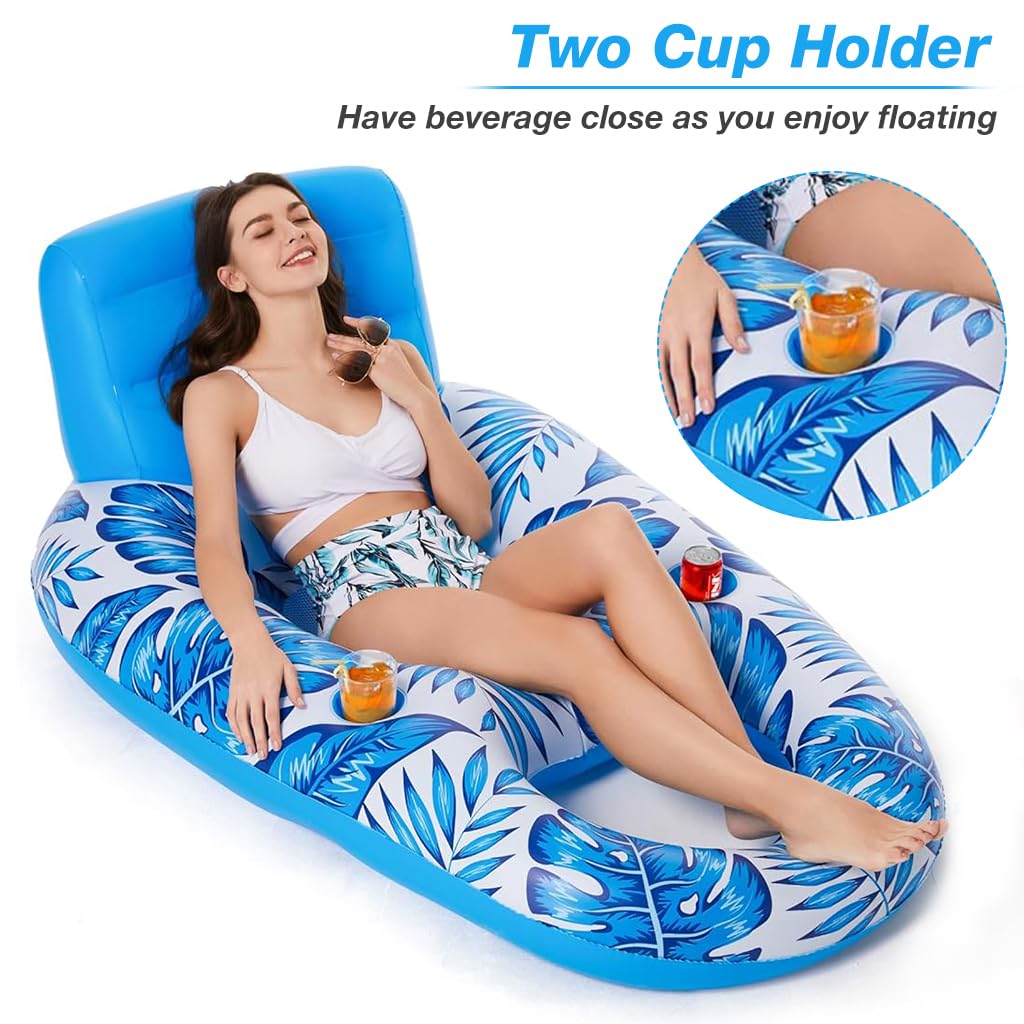 Proberos® Inflatable Pool Lounger for Adult, Long Swimming Pool Float Inflatable with Headrest & Cup Holder, Noodle Floaties Rafts Pool Hammock Floats for Sunlight Bathing.