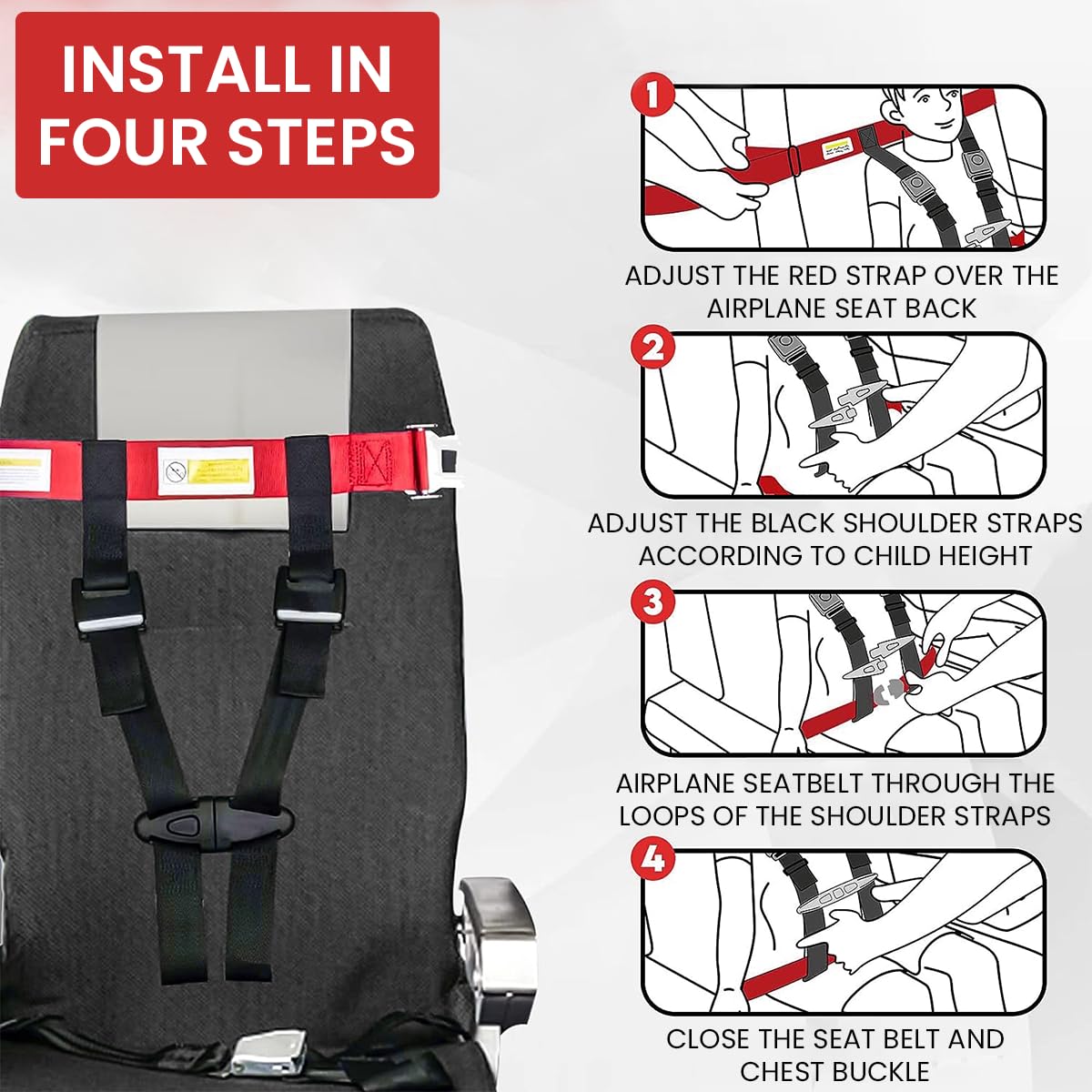 SNOWIE SOFT Child Safety Harness for Airplane Seats with Quick Release Buckle and Storage Bag