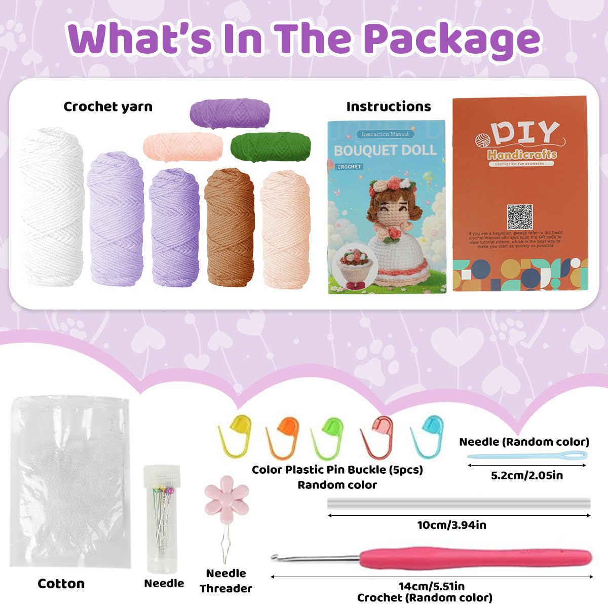 PATPAT DIY Stuffed Crochet Doll Craft Kit Set of 2 for Beginners with Video Guide | Gift Keyring Charm