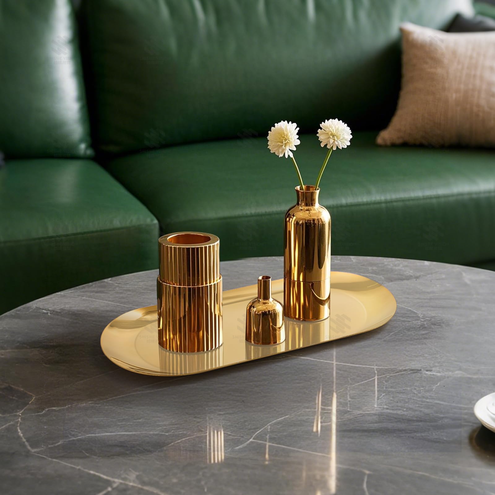 HASTHIP Vanity Trays Set for Bathroom and Jewelry with 2Pcs Golden Stainless Steel | Stylish Home Organizer