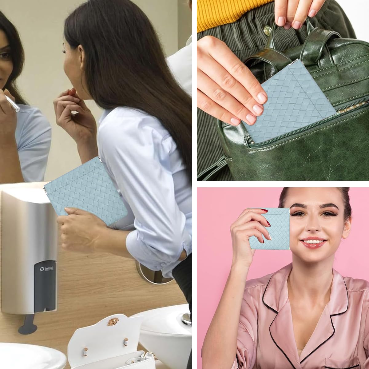 MAYCREATE Makeup Pouch Set for Travel with Pinch Open Design and 3 Sizes 8x8cm to 12x12cm Blue