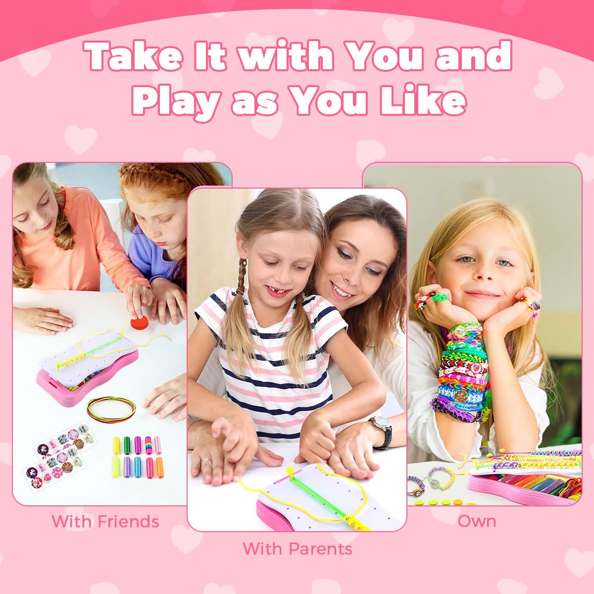 PATPAT DIY Rope Bracelet Making Kit for Kids with Braiding Tool and Charm Buttons | Fun Craft Gift for Girls