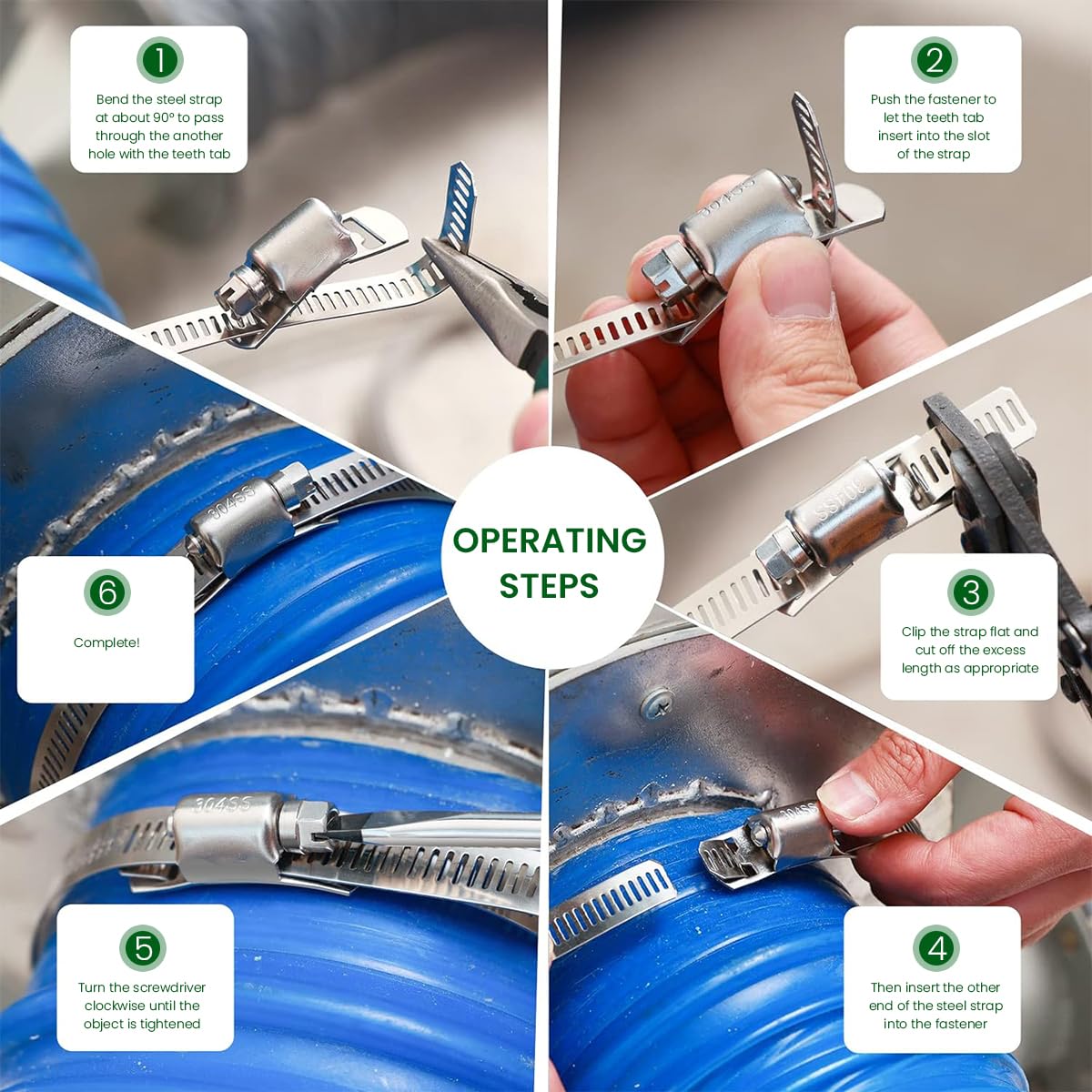 Serplex Hose Clamp Roll for Plumbing and Pipe Repair | 32.8ft 304 Stainless Steel with 12 Bolts