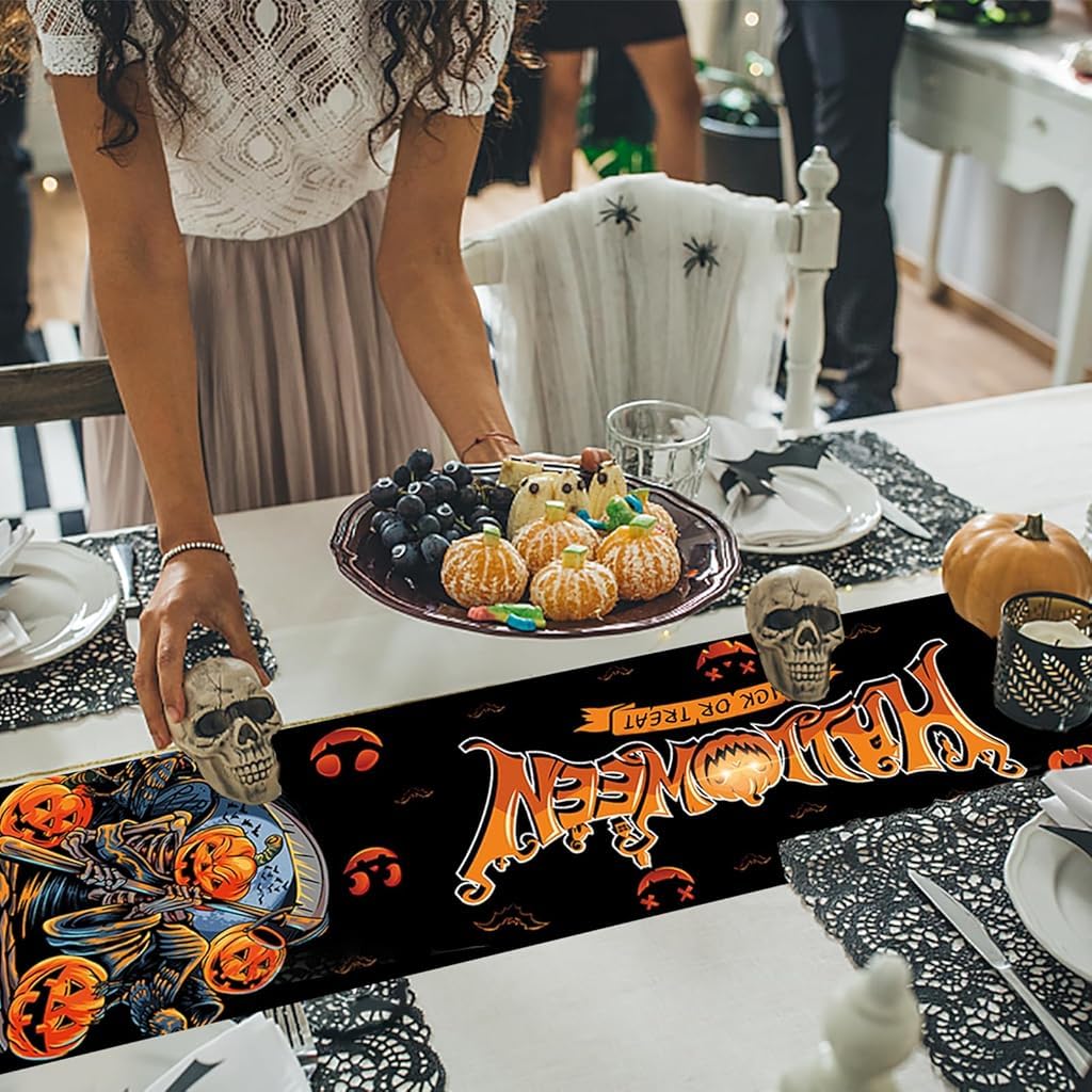 HASTHIP® Halloween Table Runner 12.9x70.8 inches Halloween Evil Pumpkin Linen Cloth Runner for Halloween Table Settings Halloween Table Decorative Dining Table Runner Creative Halloween Home Decor