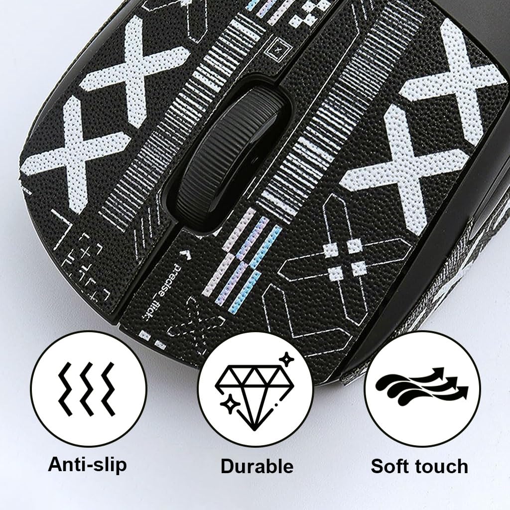 ZORBES® Mouse Grip Tape for Logitech G Pro X Superlight Wireless Mouse Pre-Cutted Self-Adhesive Mouse Grip Tape Sweat-Proof Anti-Slip Non-Fading Gaming Mouse Tape Skin Cool Pattern Mice, Mouse is NOT Included