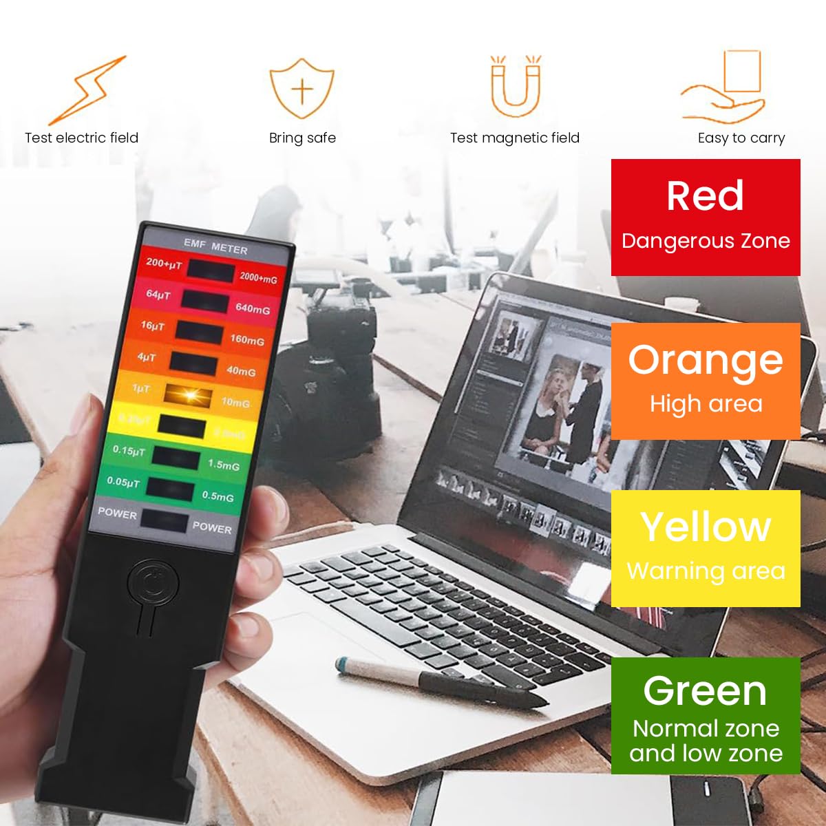 Serplex® Electromagnetic Field Meter Radiation Detector Color-coded 9-Level EMF Tester Magnetic-Field Monitor Handheld Battery Operated  Electromagnetic Field Meter for Home and Office