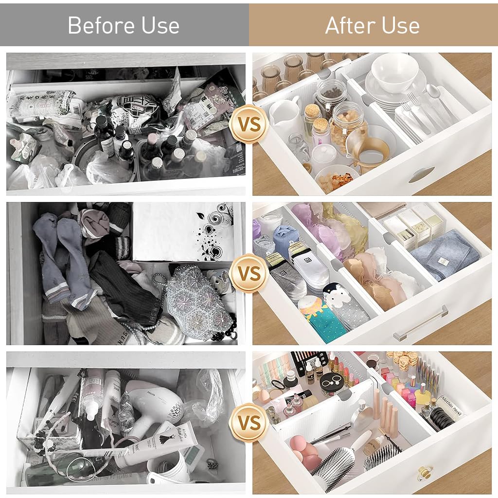 HASTHIP Expandable Drawer Dividers for Kitchen and Wardrobe Organization with Anti-Slip Pads | Adjustable 11.1–17.3 in ABS Set