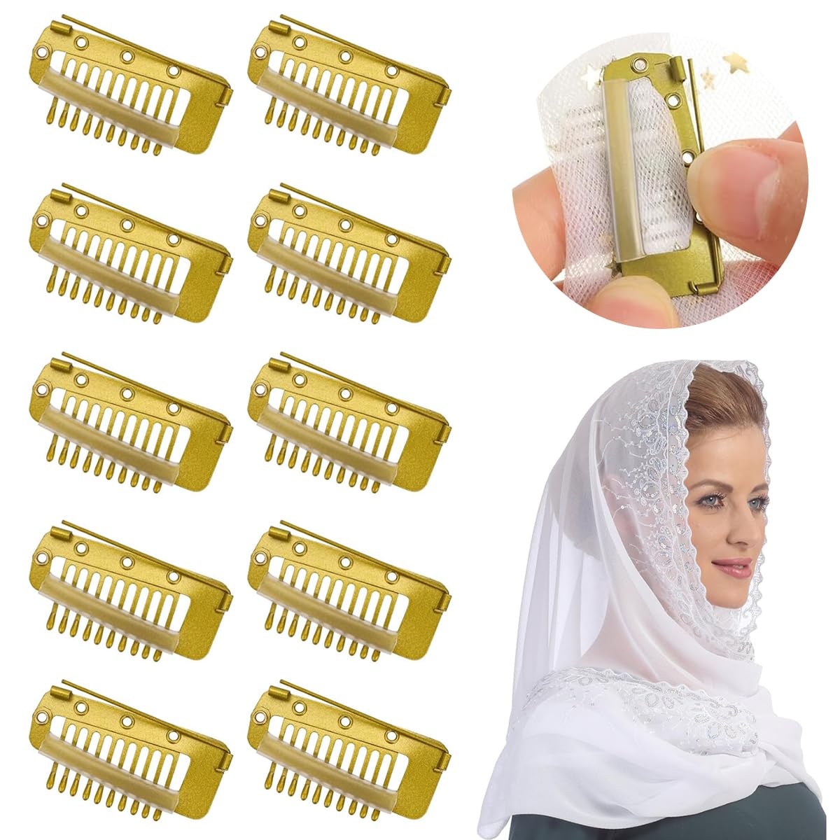 MAYCREATE® 10Pcs Chunni Clips Dupatta Pins for Bride, Gold Wig Clip with Safety Pins, Strong Grip Invisible Clip for Hair Extensions, Stainless Steel Fixing Clips for Chunni, Shawl