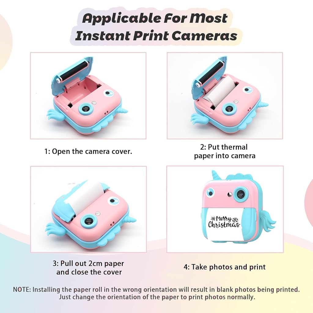 Zeitel® 3 Rolls Thermal Paper 3 Colors Printer Paper for Mini Sticker Receipt Portable Bluetooth Pocket Printers Refill for Most Thermal Printer 2PCS